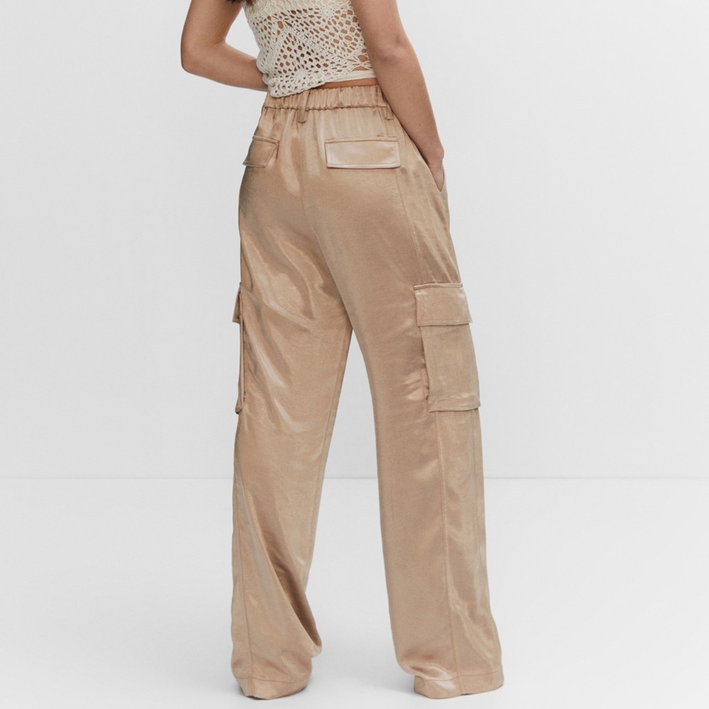 Mango Satin Flowy Cargo Pants - Picture 2 of 7